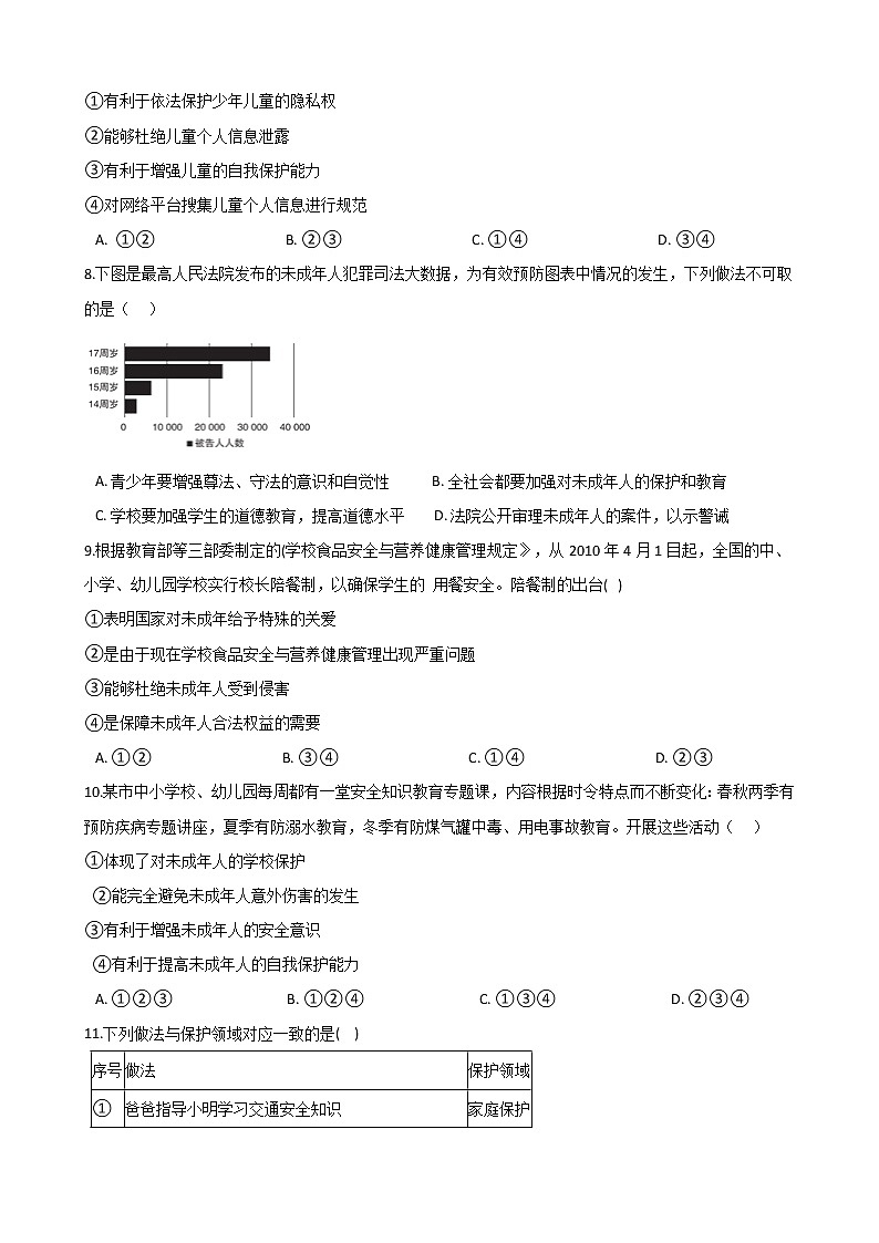 2020-2021学年人教版道德与法治七年级下册 10.1法律为我们护航 课时训练（答案解析版）02