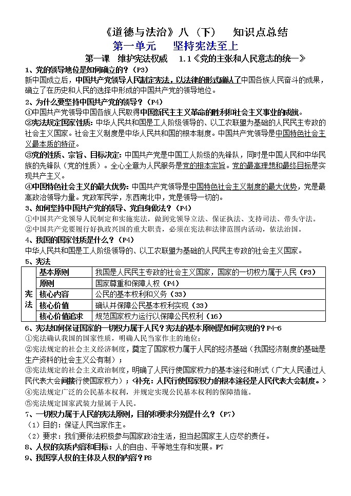 2020-2021学年人教版八年级下册道德与法治知识点总结01