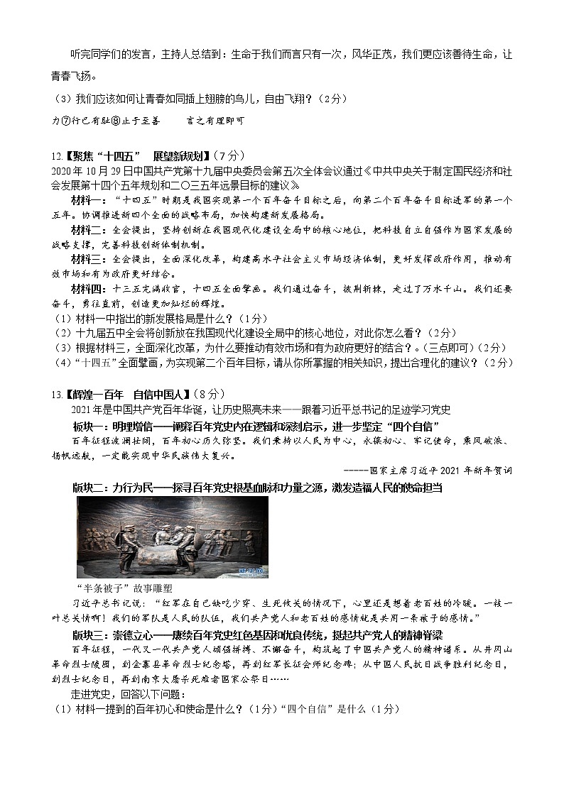 湖北省宜城市2020-2021学年九年级下学期中考模拟考试道德与法治试题（一）第3页