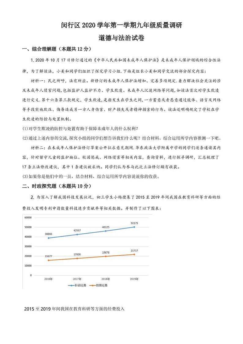 2021年闵行区九年级道德与法治一模卷（详解版）01
