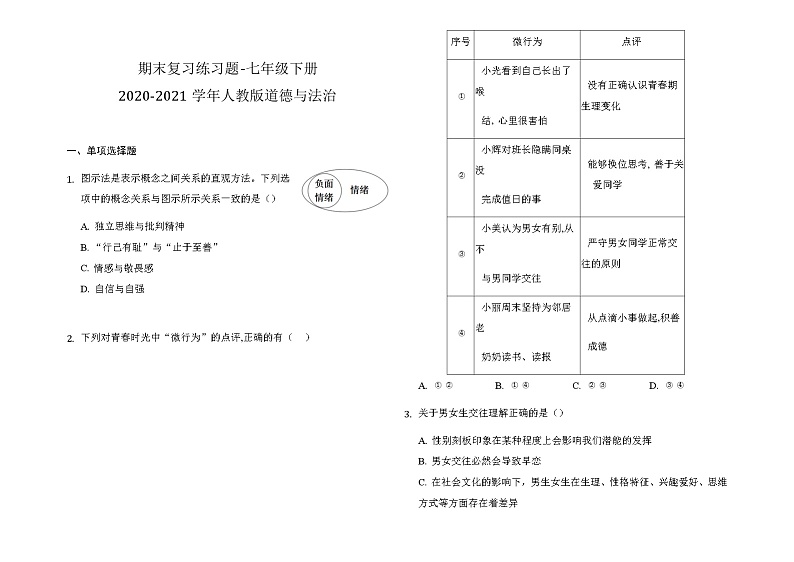 统编版2020-2021学年道德与法治七年级下册期末复习练习题  （含答案）01
