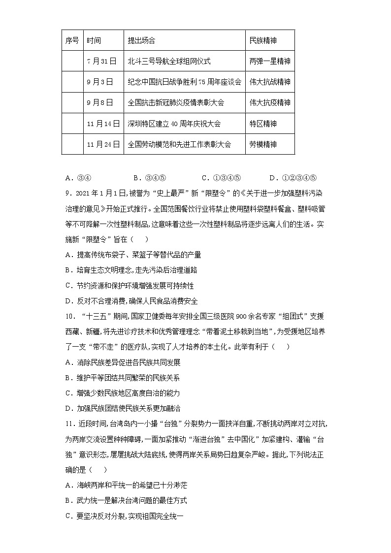 2021年河南省郑州市九年级下学期开学考试道德与法治试题（word版 含答案）03