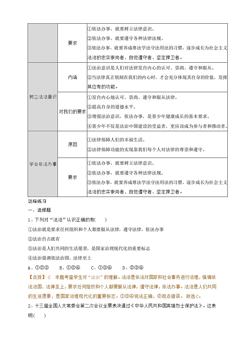 人教部编版道德与法治七年级下册期末复习 第四单元 走进法治天地（原卷版+解析版）03