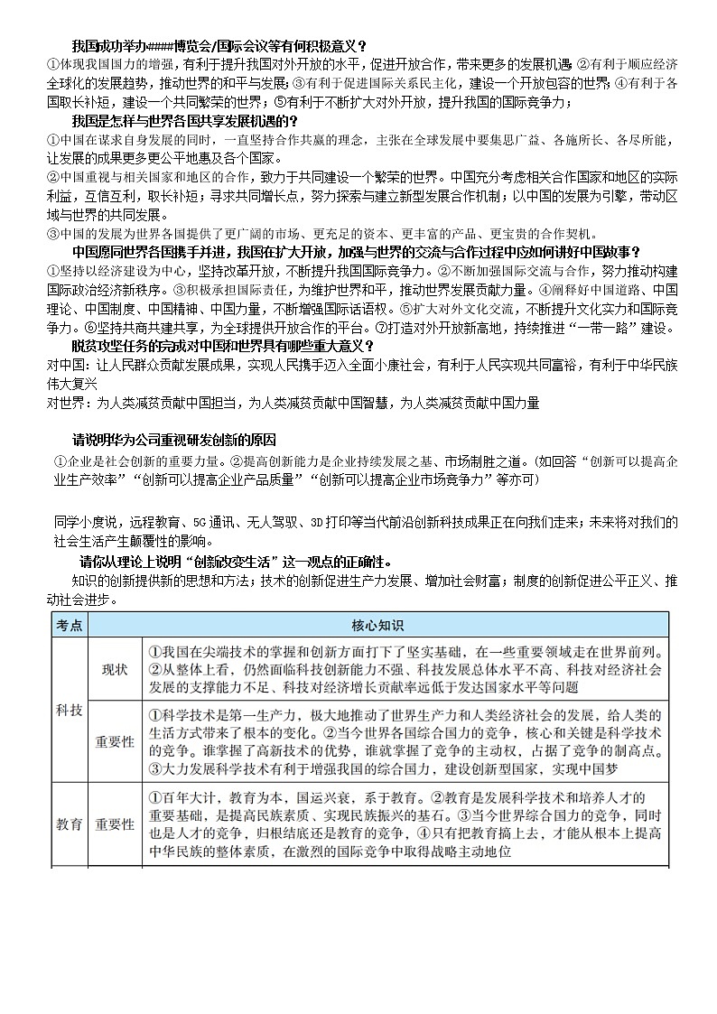 2021年中考道德与法治考试知识点总结资料02