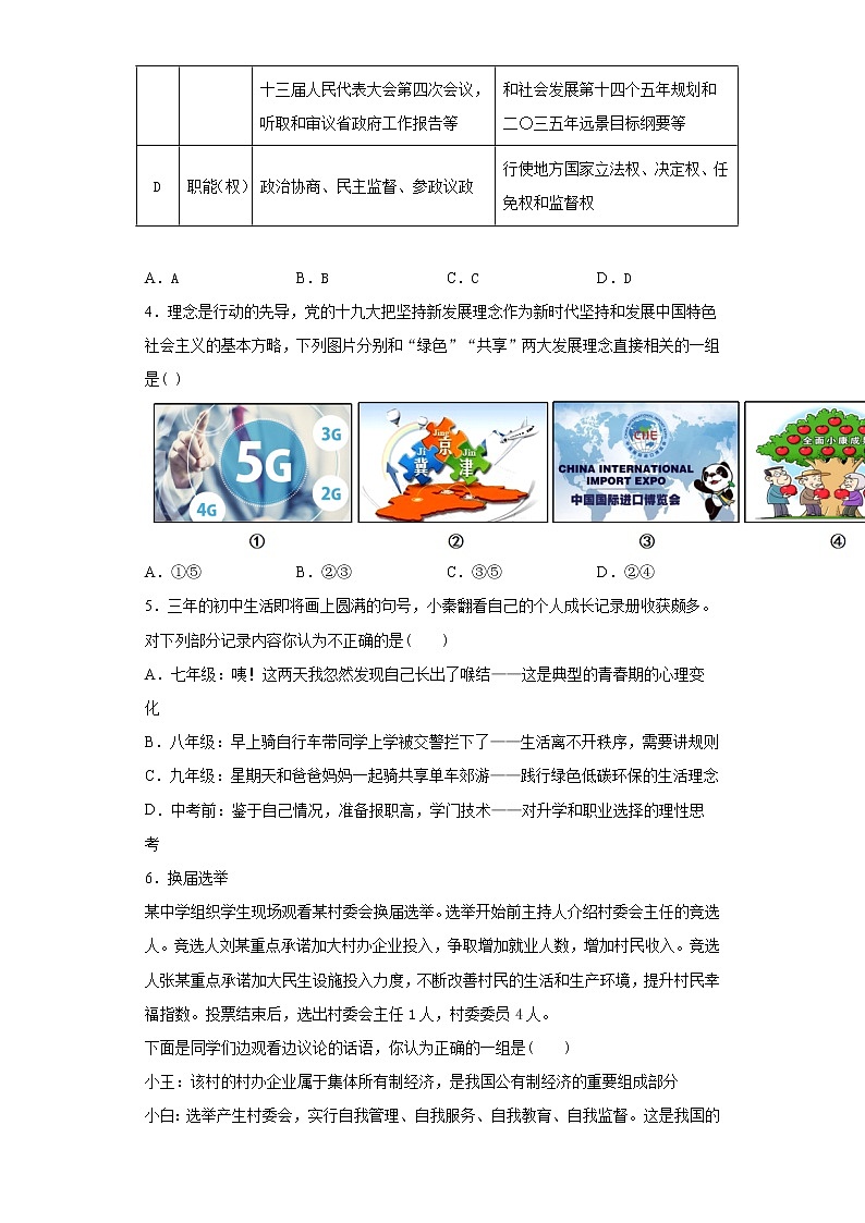 2021年山西省阳泉市平定县中考适应性训练道德与法治试题（word版 含答案）02