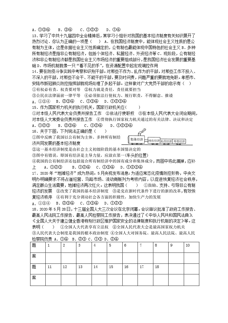2020-2021学年部编版道德与法治八年级下册 第三单元人民当家作主试题及答案第2页