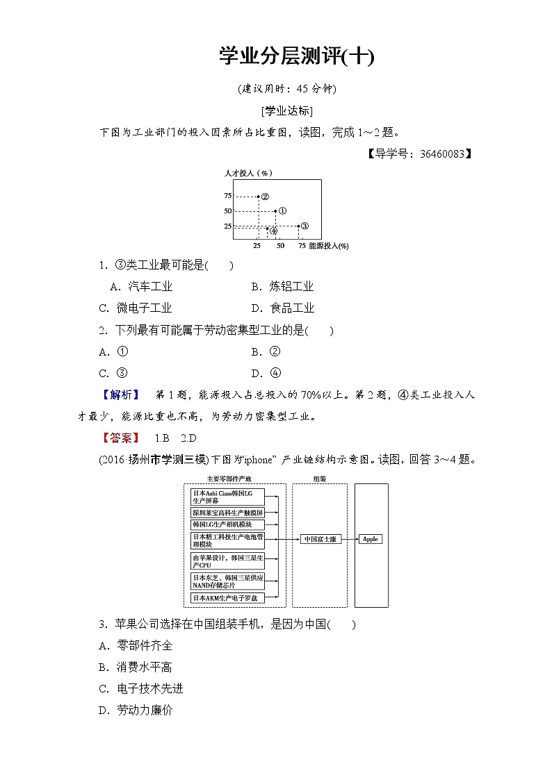 2016-2017学年高中地理人教版必修二学业分层测评：学业分层测评10 Word版含解析01