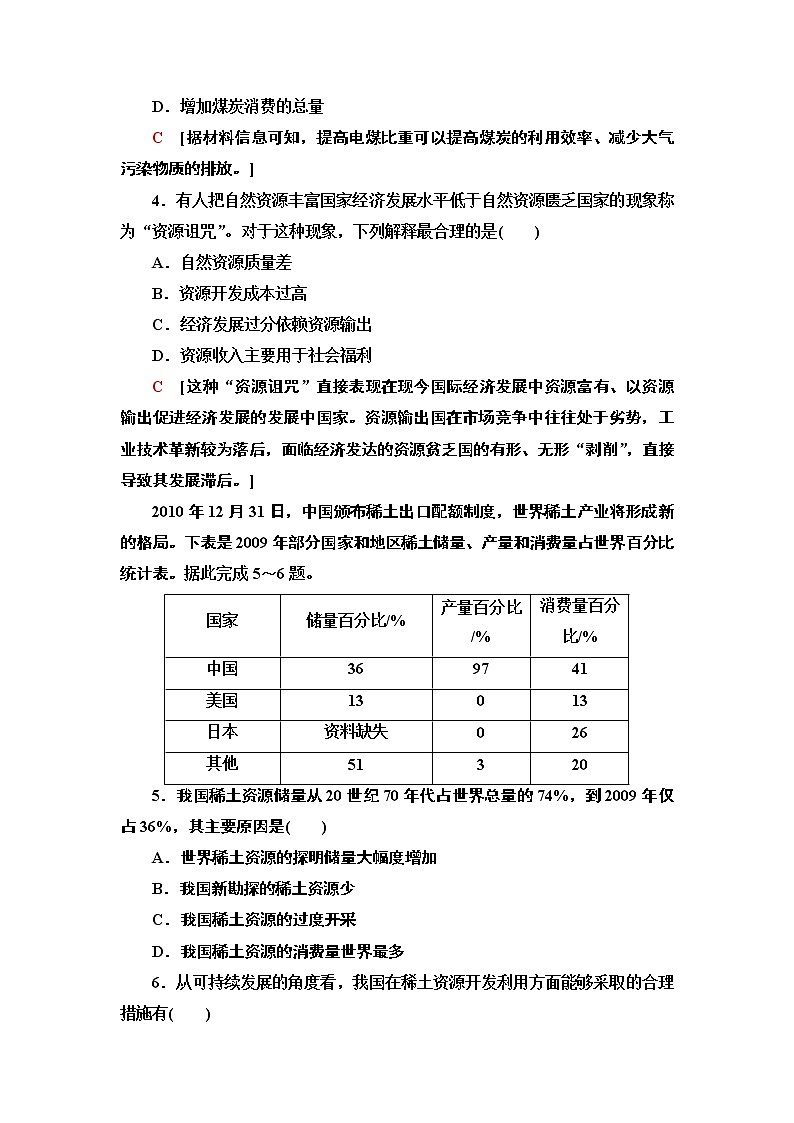 高中地理人教版 (2019) 选择性必修3　课时分层作业2　自然资源及其利用 练习02