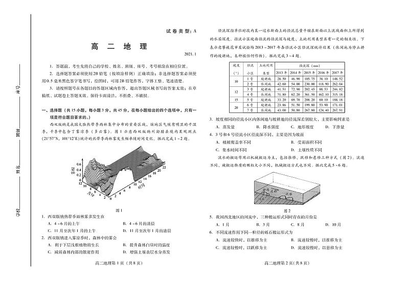 2020-2021学年山东省潍坊市高二第一学期期末考试地理试题 PDF版01
