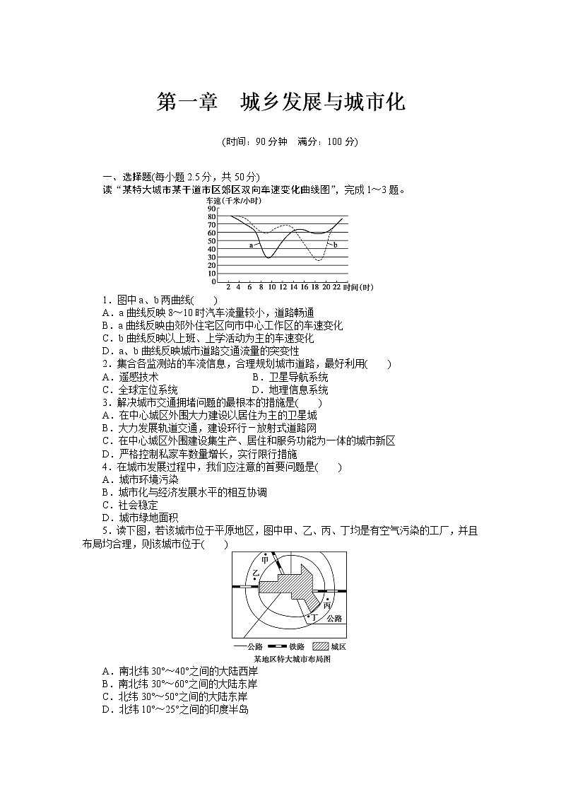 高二地理人教版选修4章末检测：第一章　城乡发展与城市化第1页