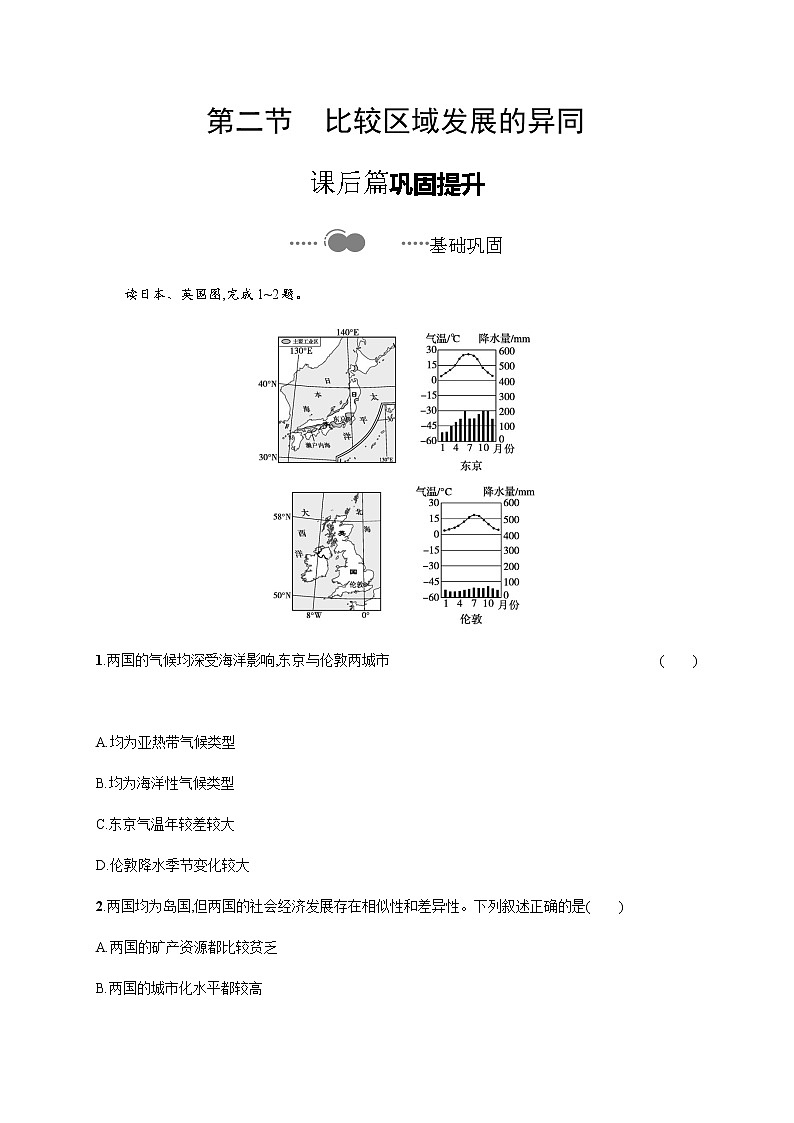 第一单元　第二节　比较区域发展的异同 同步练习-鲁教版（2019）选择性必修二高中地理01