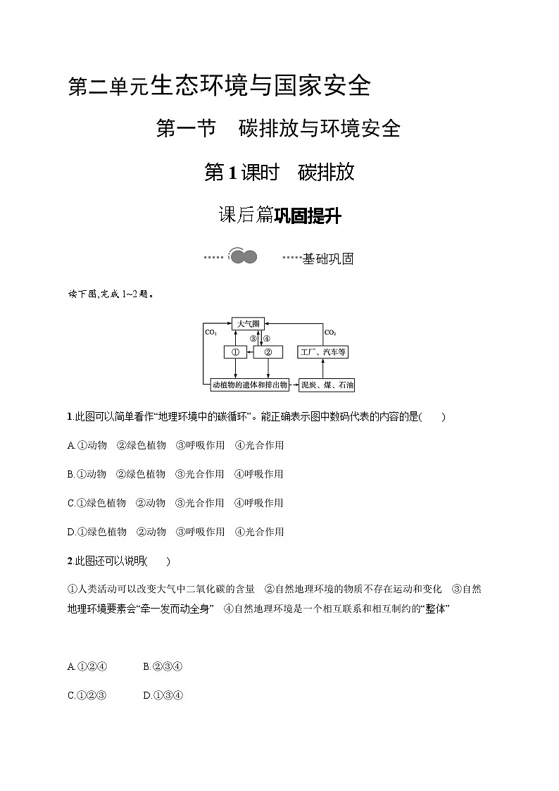 第二单元　第一节　第1课时　碳排放 同步练习-鲁教版（2019）高中地理选择性必修301