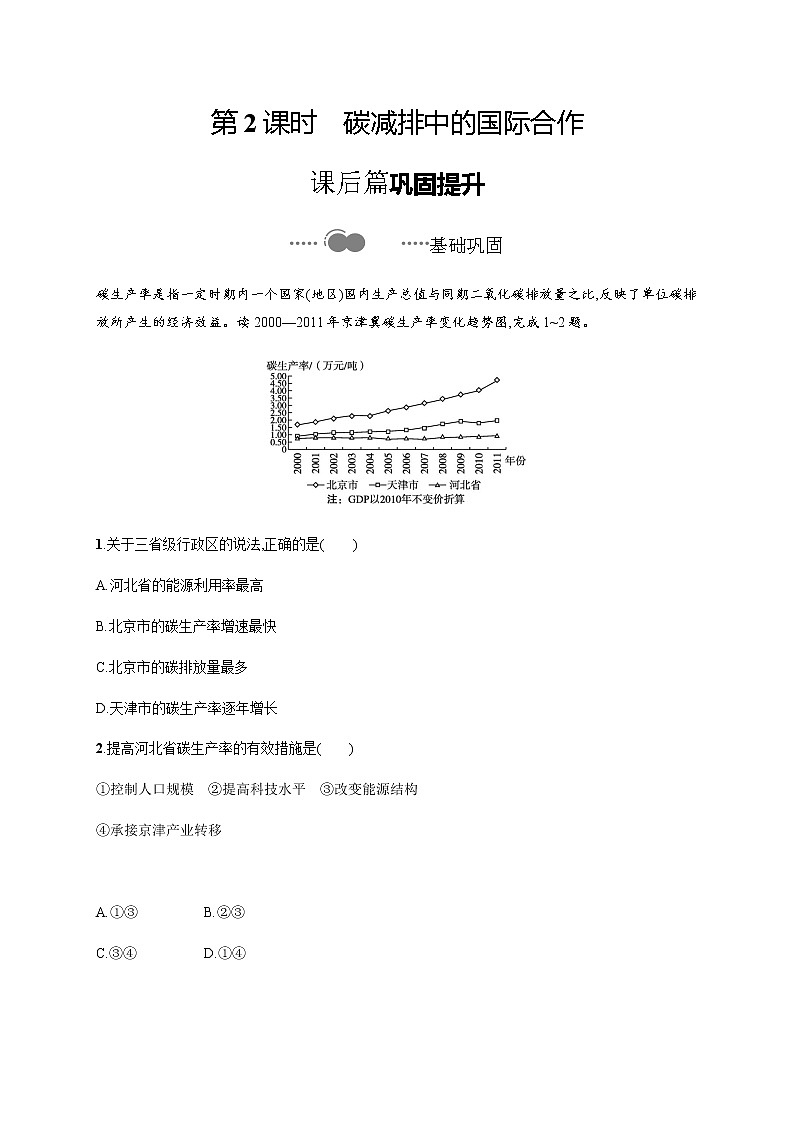 第二单元　第一节　第2课时　碳减排中的国际合作 同步练习-鲁教版（2019）高中地理选择性必修301
