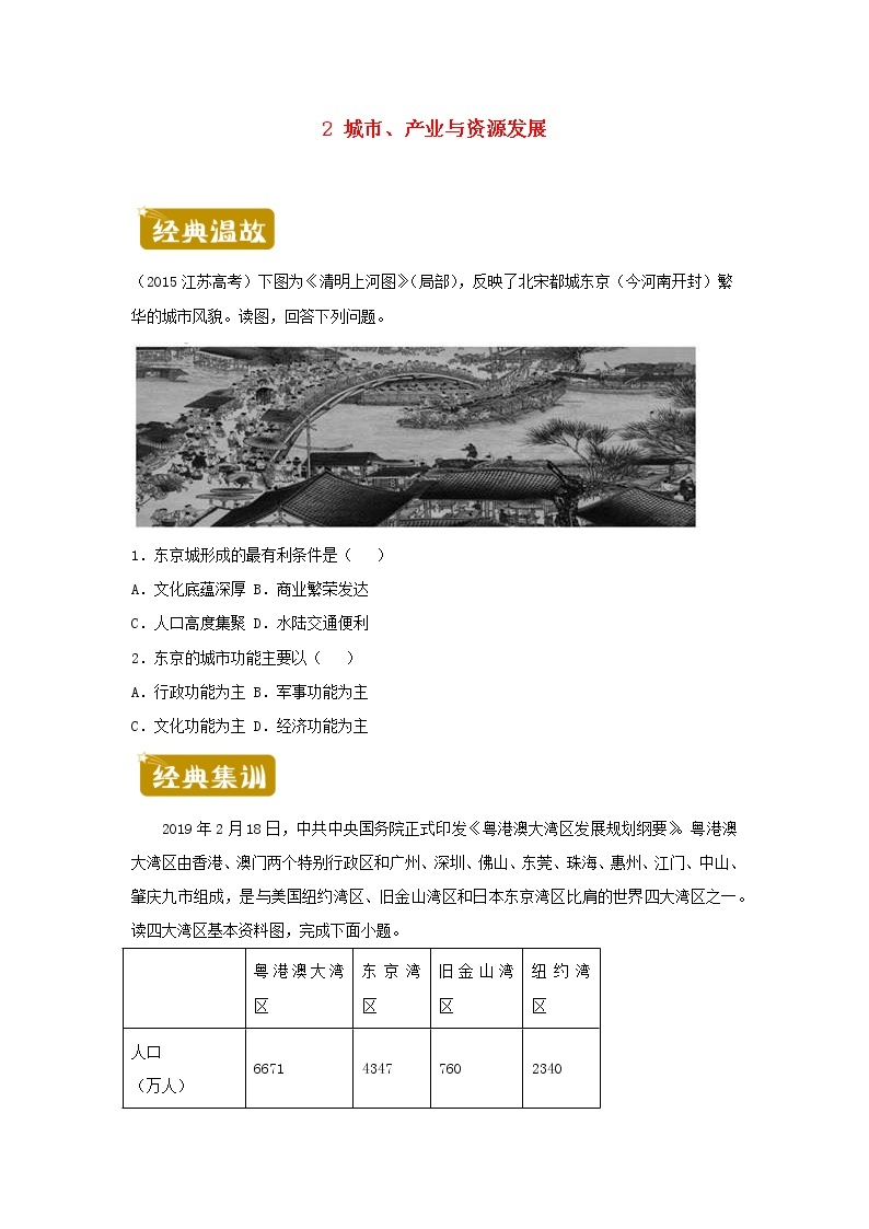 新教材2020_2021学年高二地理下学期暑假训练2城市产业与资源发展 含解析01