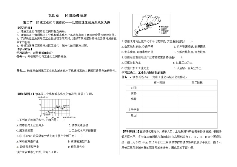 高中地理 人教版 (新课标) 必修3学案 4.2区域工业化与城市化——以我国珠江三角洲地区为例学案01