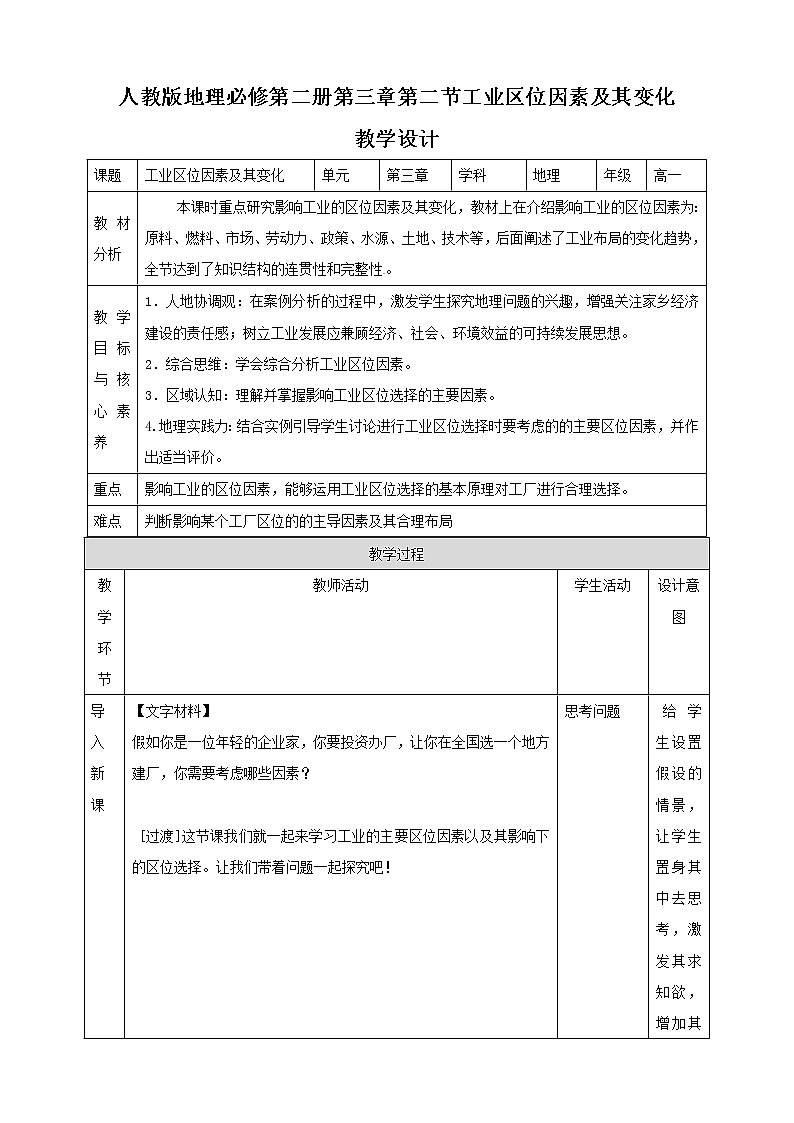 3.2工业区位因素及其变化 (课件+教案)01