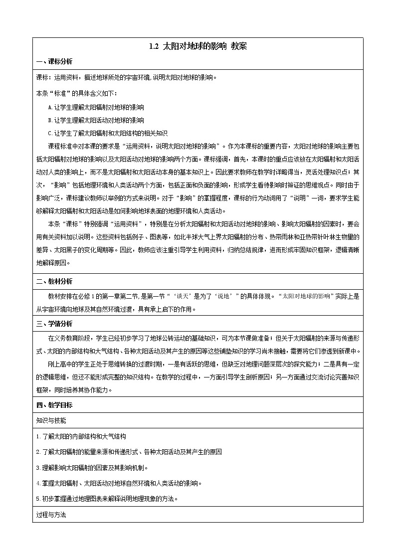 1.2太阳对地球的影响（课件+教案）01