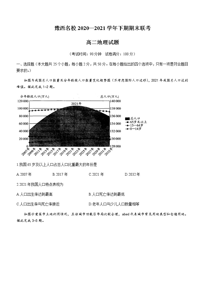 河南省洛阳市豫西名校2020-2021学年高二下学期期末联考地理试题 Word版含答案01
