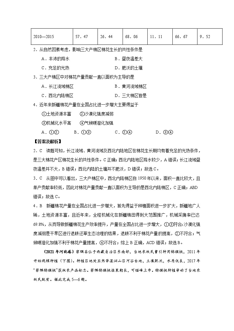 2021年高考地理真题和模拟题分类汇编专题09 农业（含答案解析）02