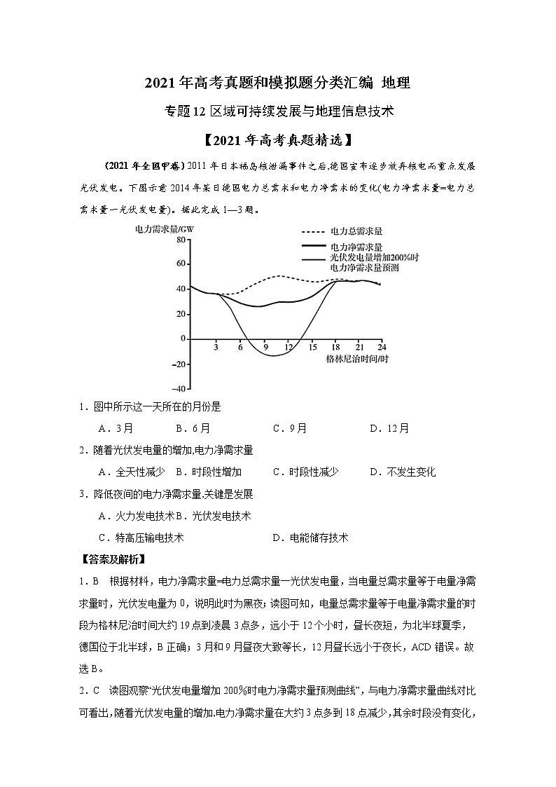 2021年高考地理真题和模拟题分类汇编专题12 区域可持续发展与地理信息技术（含答案解析）01