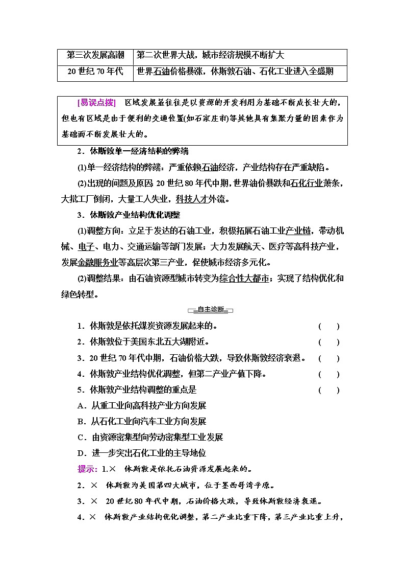 第2章 第2节　产业转型地区的结构优化——以美国休斯敦为例 学案（含答案）-湘教版（2019）高中地理选择性必修202