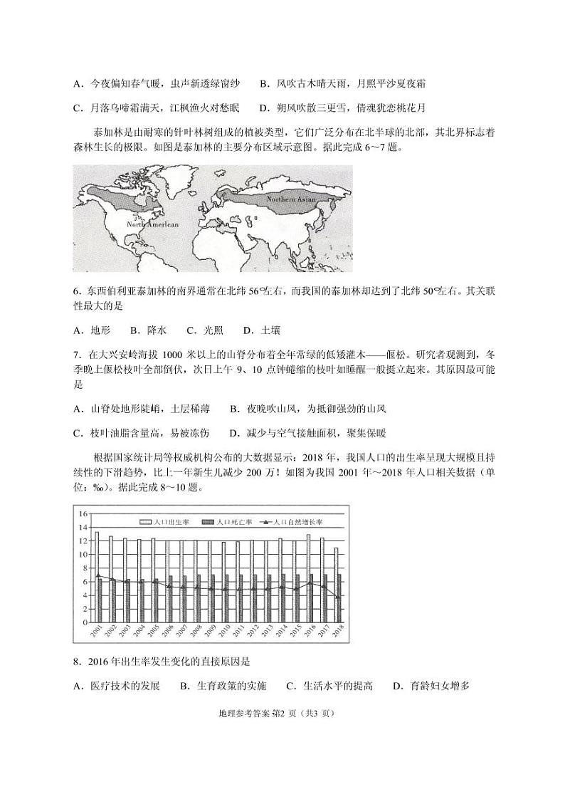 2021届重庆市巴蜀中学高三高考适应性月考卷（七）地理试题 PDF版02