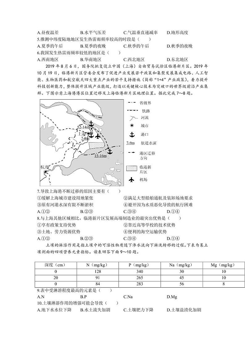 2022届山西省运城市高三上学期入学摸底测试地理试题（PDF版）第2页