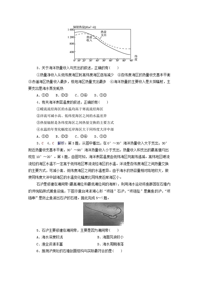 高考地理一轮复习课时质量评价16海水的性质和运动对人类活动的影响含解析中图版 试卷02