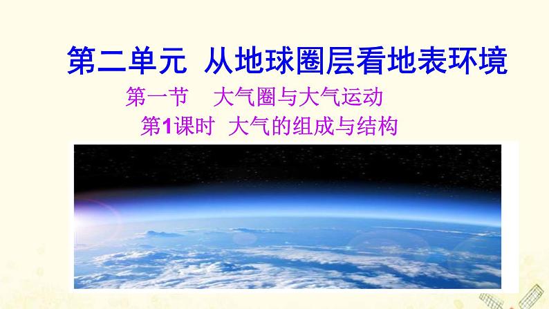 2021_2022学年新教材高中地理第二单元从地球圈层看地表环境第一节第1课时大气的组成与结构课件鲁教版必修1第1页