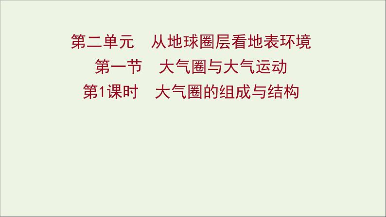 2021_2022学年新教材高中地理第二单元从地球圈层看地表环境第一节第1课时大气圈的组成与结构课件鲁教版必修1第1页