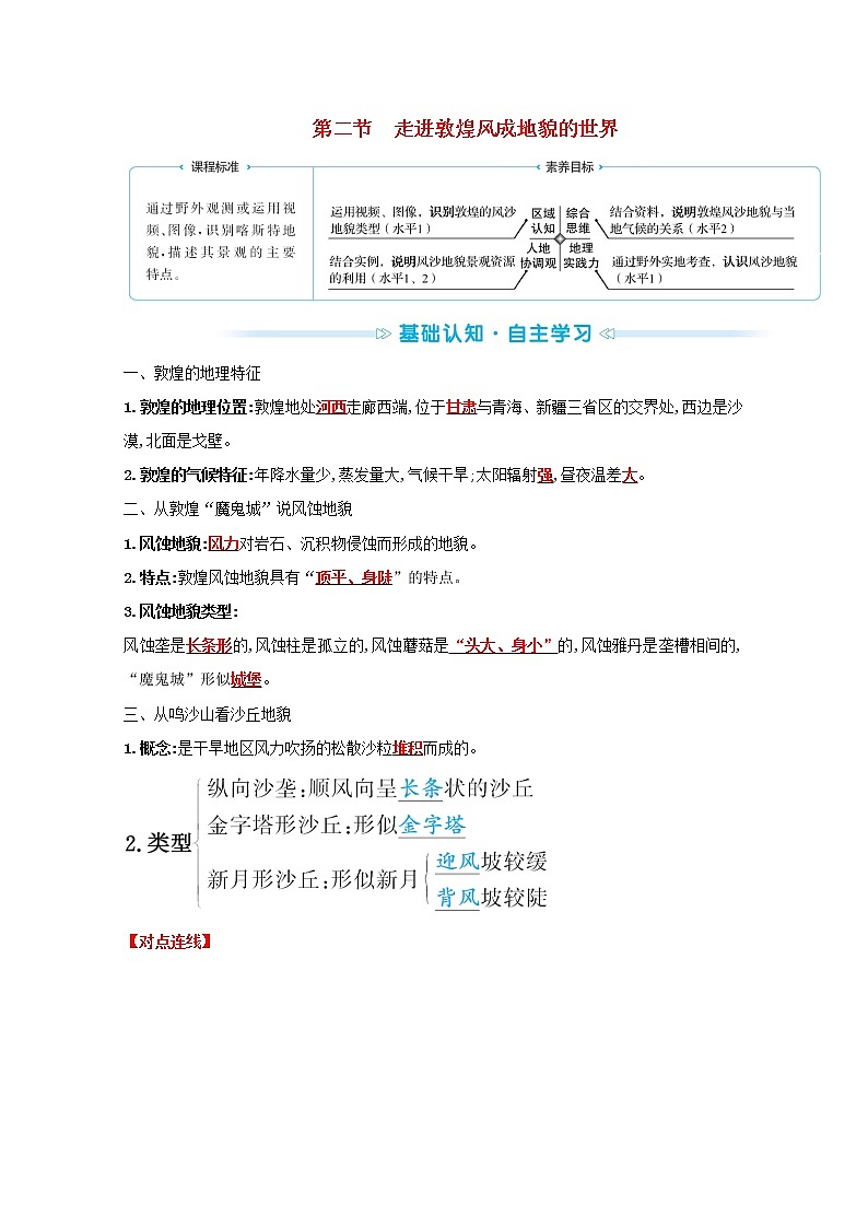 2021_2022学年新教材高中地理第三单元从圈层作用看地貌与土壤第二节走进敦煌风成地貌的世界学案鲁教版必修1第1页