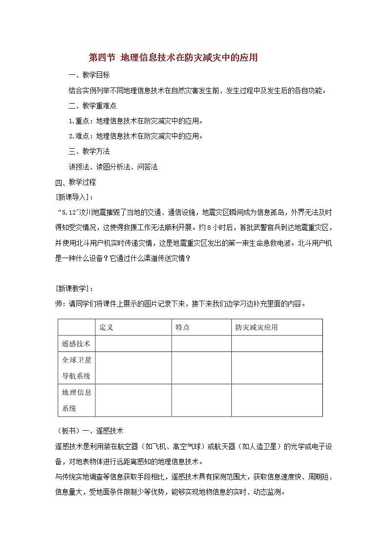2021_2022学年新教材高中地理第六章自然灾害第四节地理信息技术在防灾减灾中的应用教案新人教版必修第一册第1页