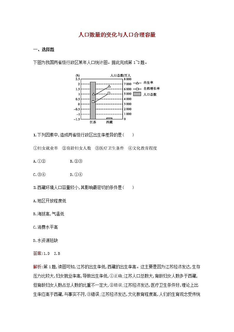 高考地理一轮复习考点规范练16人口数量的变化与人口合理容量含解析新人教版第1页