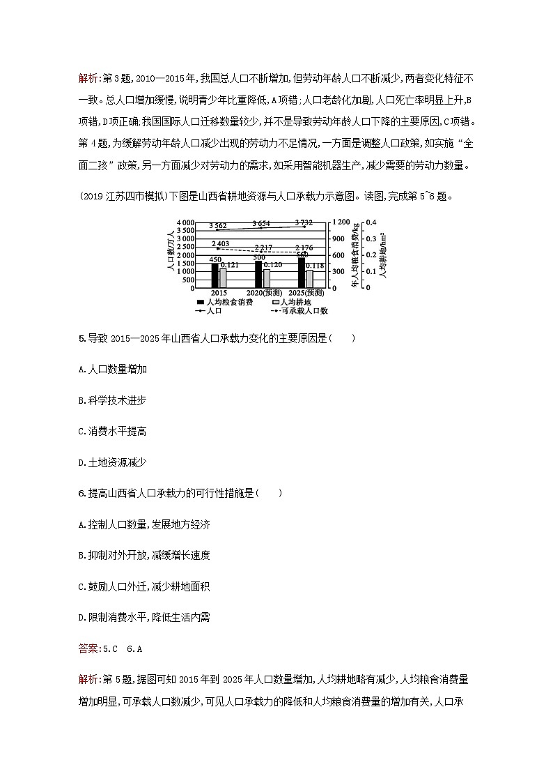 高考地理一轮复习考点规范练16人口数量的变化与人口合理容量含解析新人教版第3页