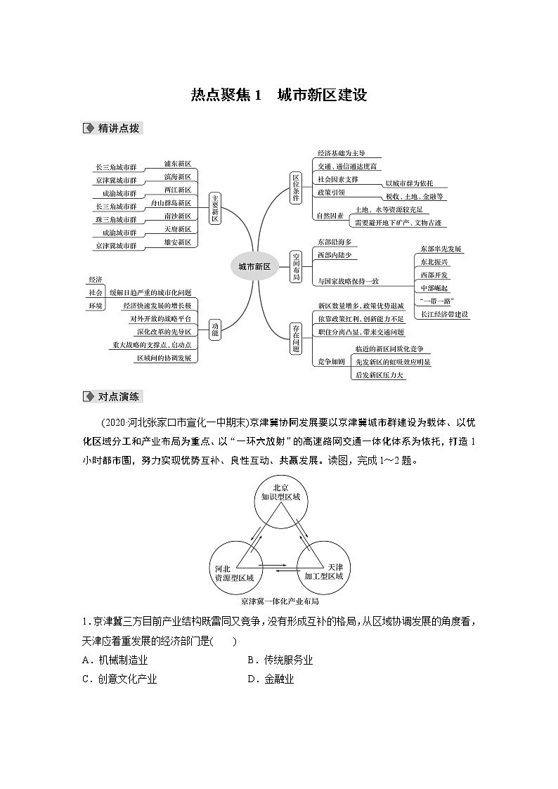 2022届高中地理二轮专题复习高考必练必备 专题六 热点聚焦1 城市新区建设学案01