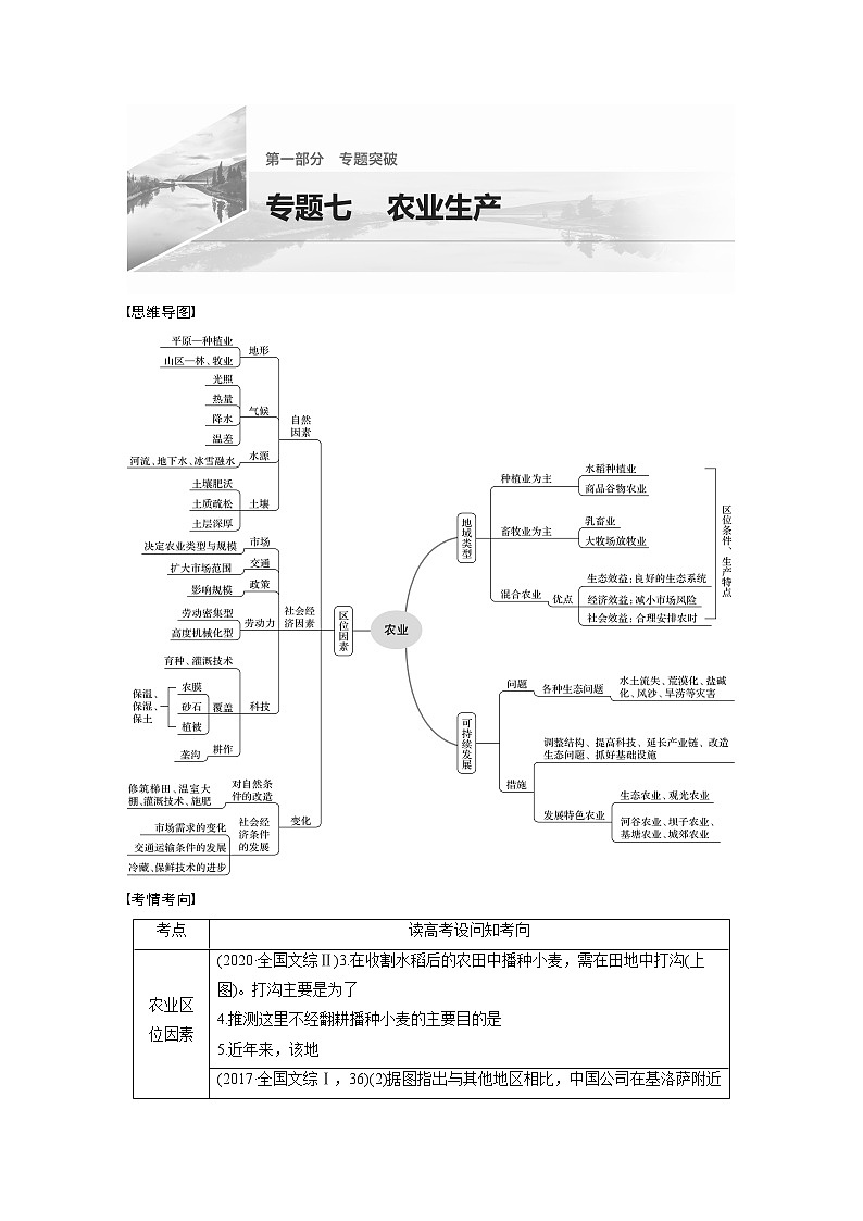 2022届高中地理二轮专题复习高考必练必备 专题七 考点1 农业区位因素学案01