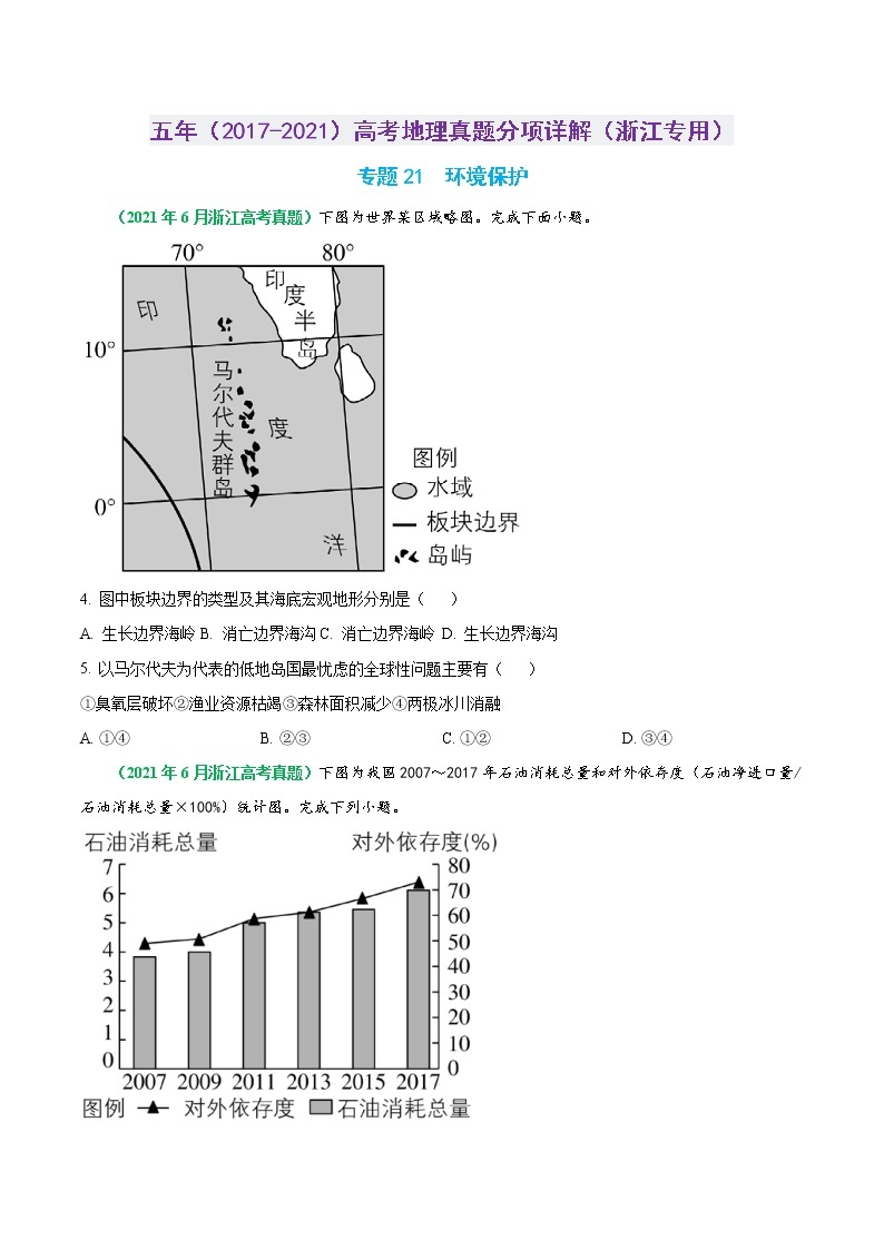 专题21 环境保护-五年（2017-2021）高考地理真题分项详解（浙江专用）（原卷版）无答案01