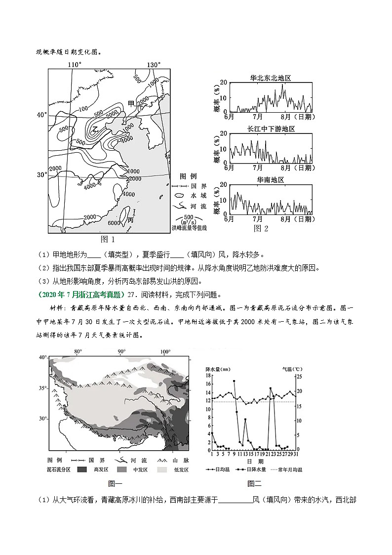 专题22 自然灾害与防治-五年（2017-2021）高考地理真题分项详解（浙江专用）（原卷版）无答案02