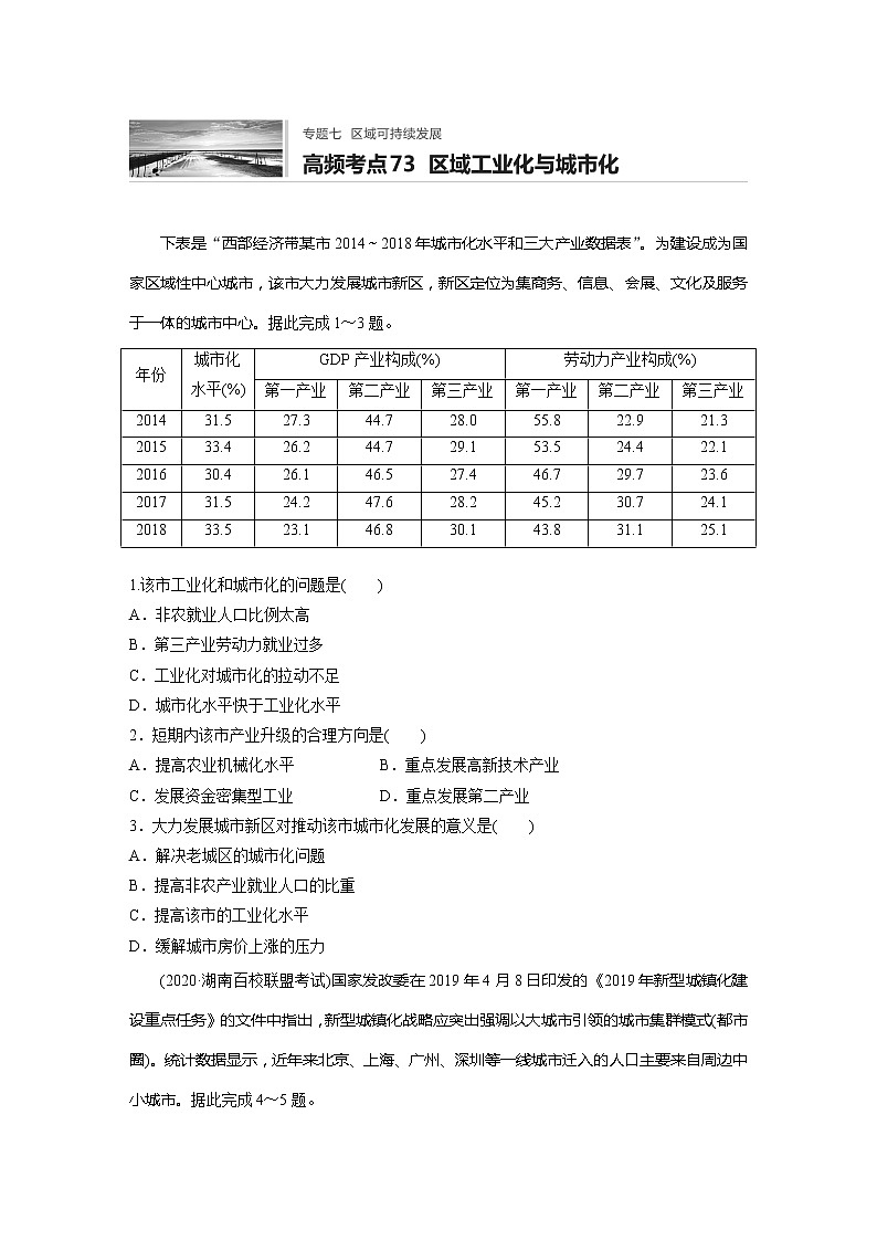 2022届高考地理一轮复习专题练习高频考点73  区域工业化与城市化（解析版）第1页