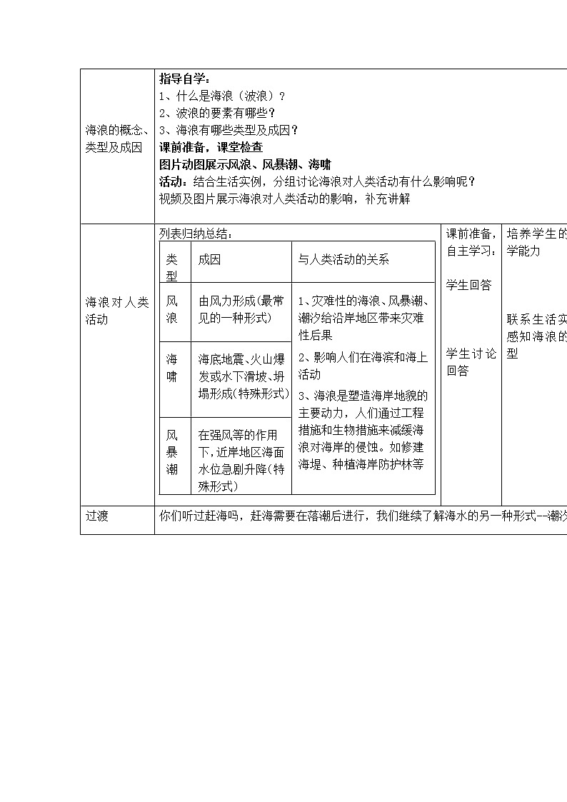 2022届高考地理人教版教材一轮复习  第三章第三节 海水的运动  教案02