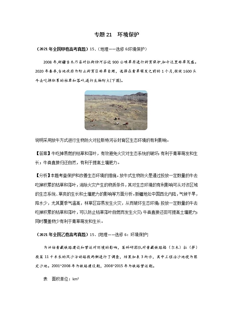 高考（2019-2021）地理试题分项汇编——专题21 环境保护（选修）第1页