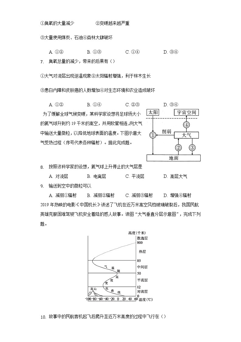2.1大气的组成和垂直分层    同步练习   人教版（2019）高中地理必修第一册第2页