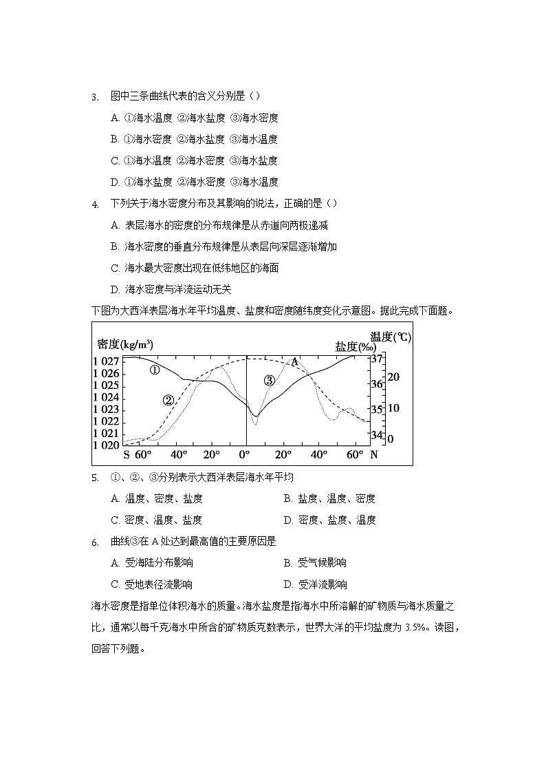 3.2海水的性质   同步练习   人教版（2019）高中地理必修第一册第2页