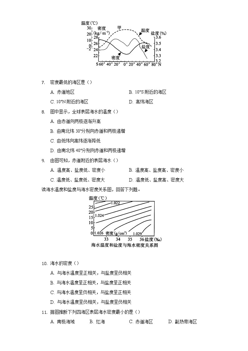 3.2海水的性质   同步练习   人教版（2019）高中地理必修第一册第3页