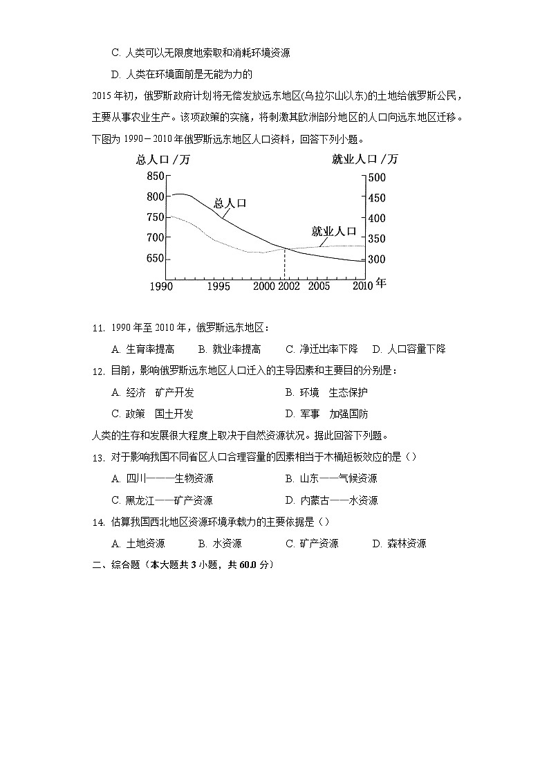 1.3人口容量  同步练习  人教版（2019）高中地理必修第二册03