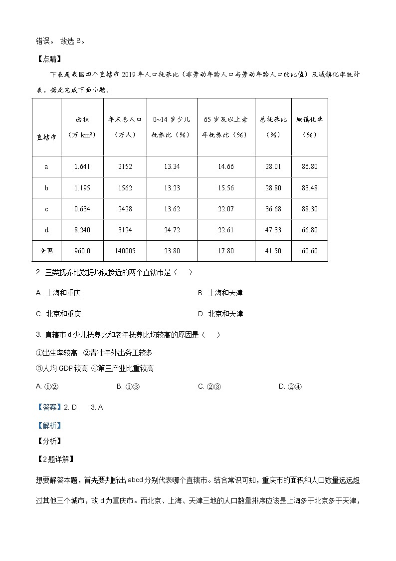 广东省深圳市2020-2021学年高三一模地理试题(解析版)02