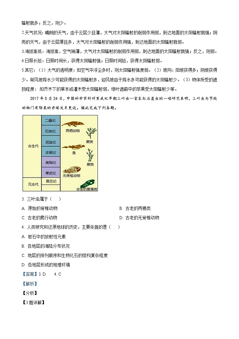 精品解析：江苏省南通、盐城 、淮安、 宿迁等地部分学校2021-2022学年高一上学期第一次大联考地理试题（解析版）02
