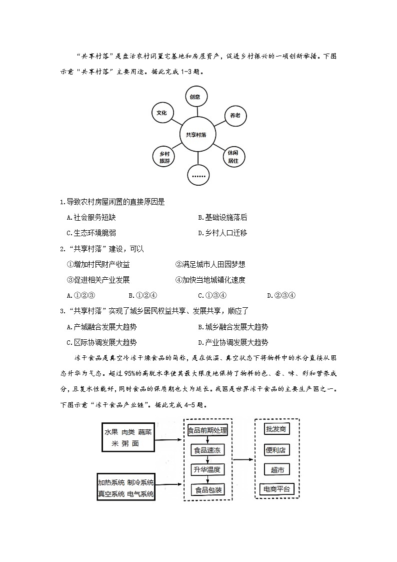 2021届新疆克拉玛依市高三第三次模拟检测文综地理【试卷+答案】01