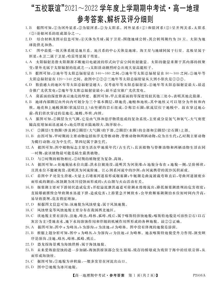 2021-2022学年黑龙江省齐齐哈尔市五校联谊高一上学期期中联考地理试题 PDF版含答案01