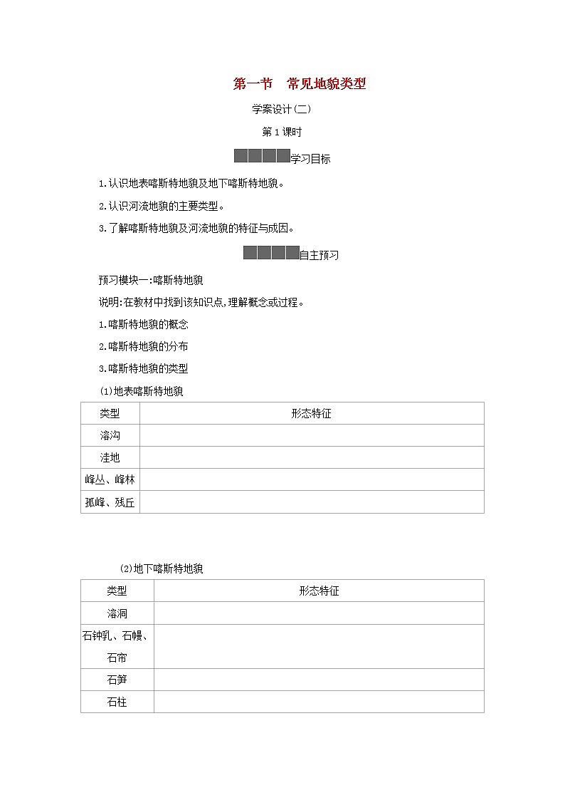 地理人教版（2019）必修一第四章地貌1常见地貌类型学案2第1页
